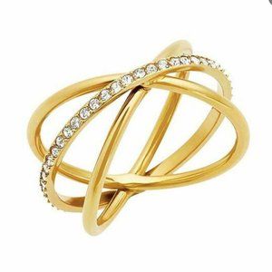 Michael Kors Brilliance Cross Gold Tone Pave Crystal Ring